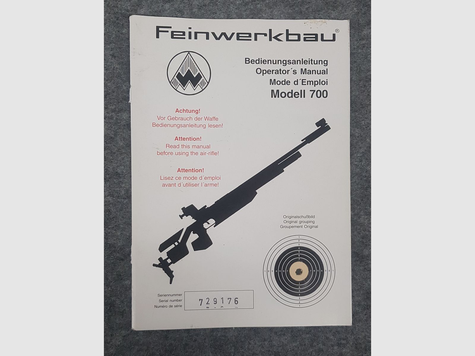 Feinwerkbau FWB Mod. 700 Beschreibung Bedienungsanleitung Luftpistole Luftgewehr KK Gewehr Co2 Pistole siehe Beschreibung. Preis ab