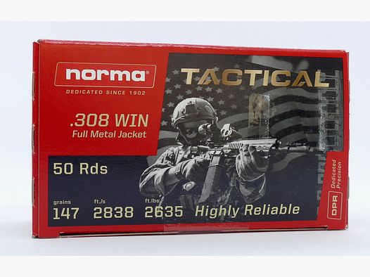 Norma .308 Win Tactical 9,5g/147gr Cartouches de fusil
