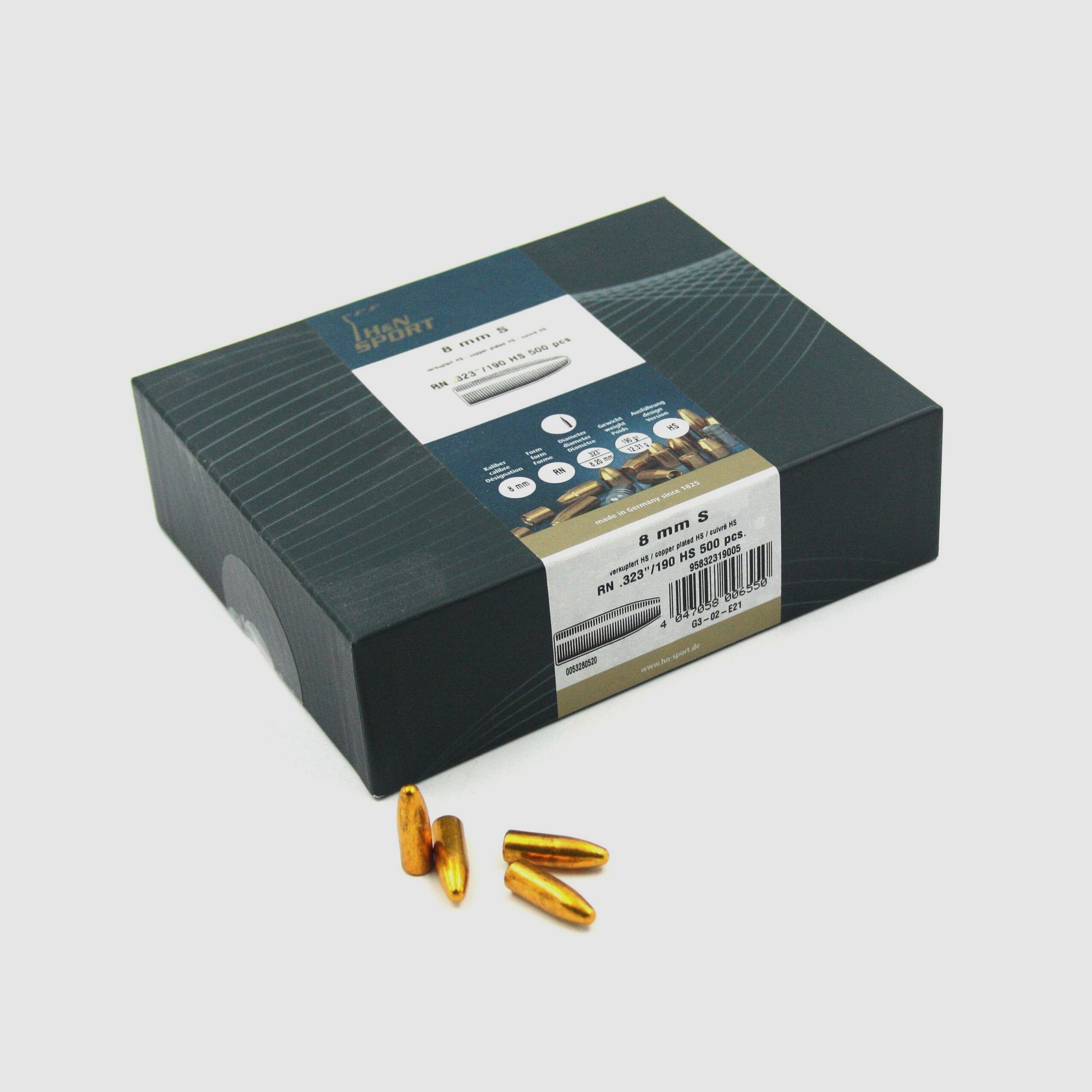 Büchsengeschosse, H+N .323 HS-RN, 190gr, 500 Stk, 8×57 IS