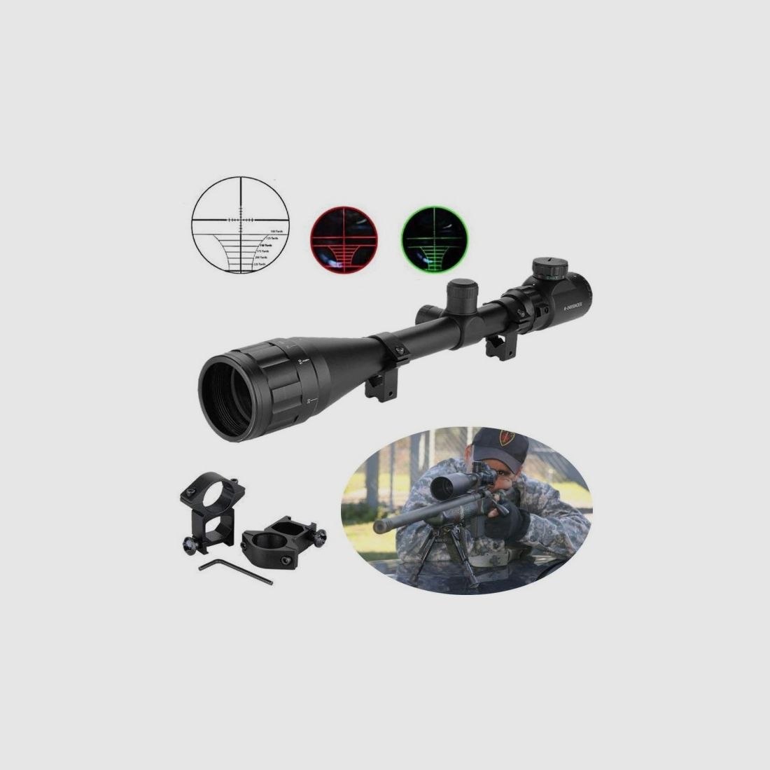 6-24x50 Zielfernrohr,6 - 24 fach Vergrößerung,50 mm, 11mm Montagen, Jagd, Ziel