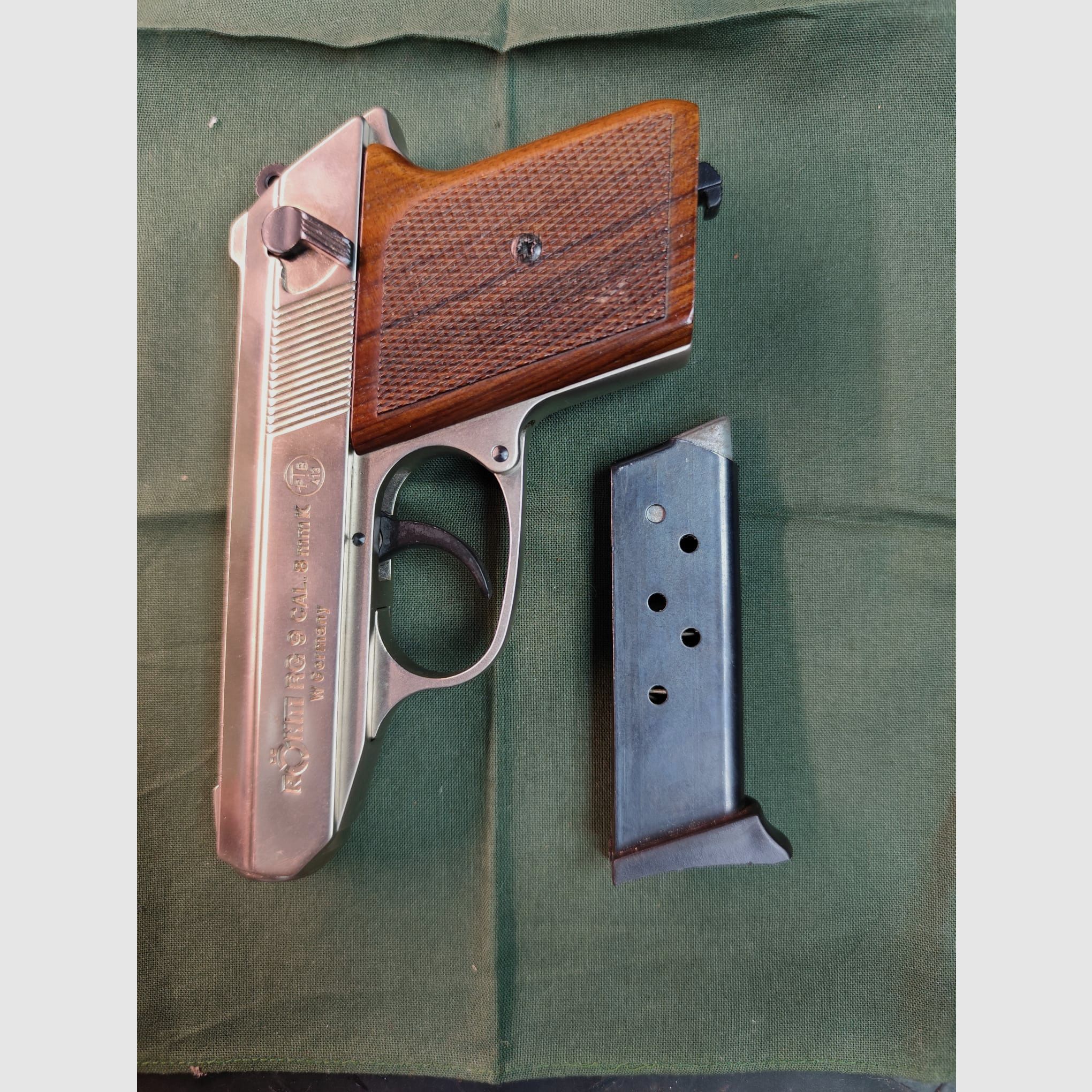 Röhm RG 9 8mm Níquel Mangos de Madera P.A.K. 413 Arma de Colección