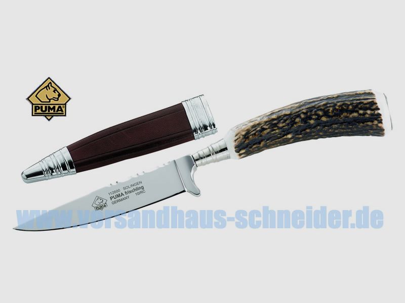 Puma Jagdmesser, Modell Frischling, Stahl 1.4116, Hirschhorn , Lederscheide P18)
