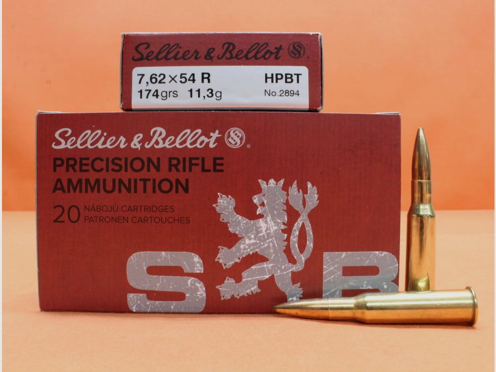 Sellier & Bellot Cartuccia 7,62x54R S&B/ Sellier & Bellot 174grs HPBT Match OTM (2894) VE 20 cartucce/ 11,3g proiettile hollow point boat tail match