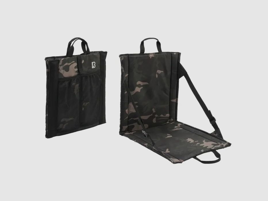 Folding seat with carrying handle + mesh pocket for 2 drink bottles - Dark Camo