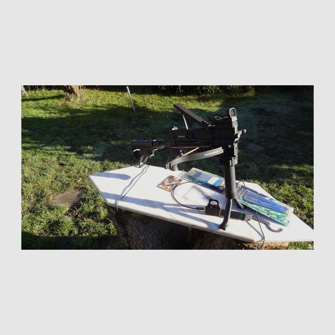 Armbrust Steambow AR6 Pfeile Kriegspfeile Red Dot Visier Stativ