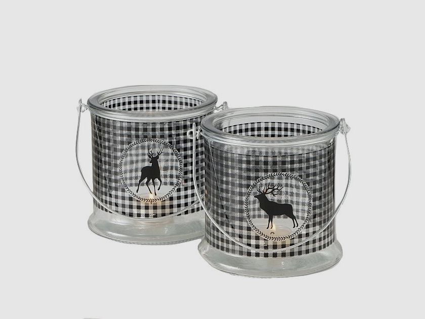 Lovergreen Dekoration Motiv Set mit 2 Windlichtern Hirsch schwarz-wei