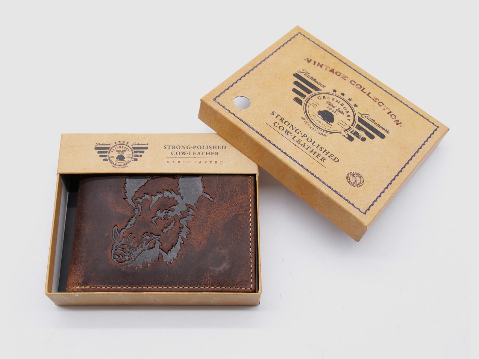 Greenburry Leder Geldbörse braun Vintage Animal Collection Keiler 1705-wildboar-25