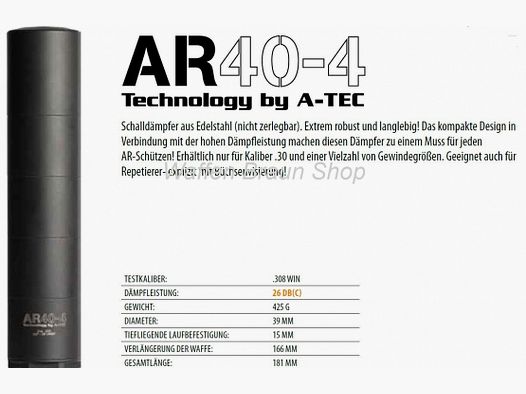A-Tec AR 40-4 .30cal silenciador 15x1