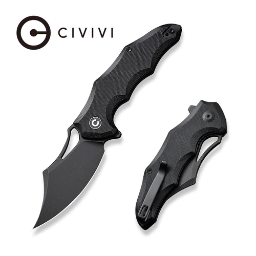 CIVIVI Chiro Folding Knife Black G10, Black Stonewashed 14C28N (C23046-1)