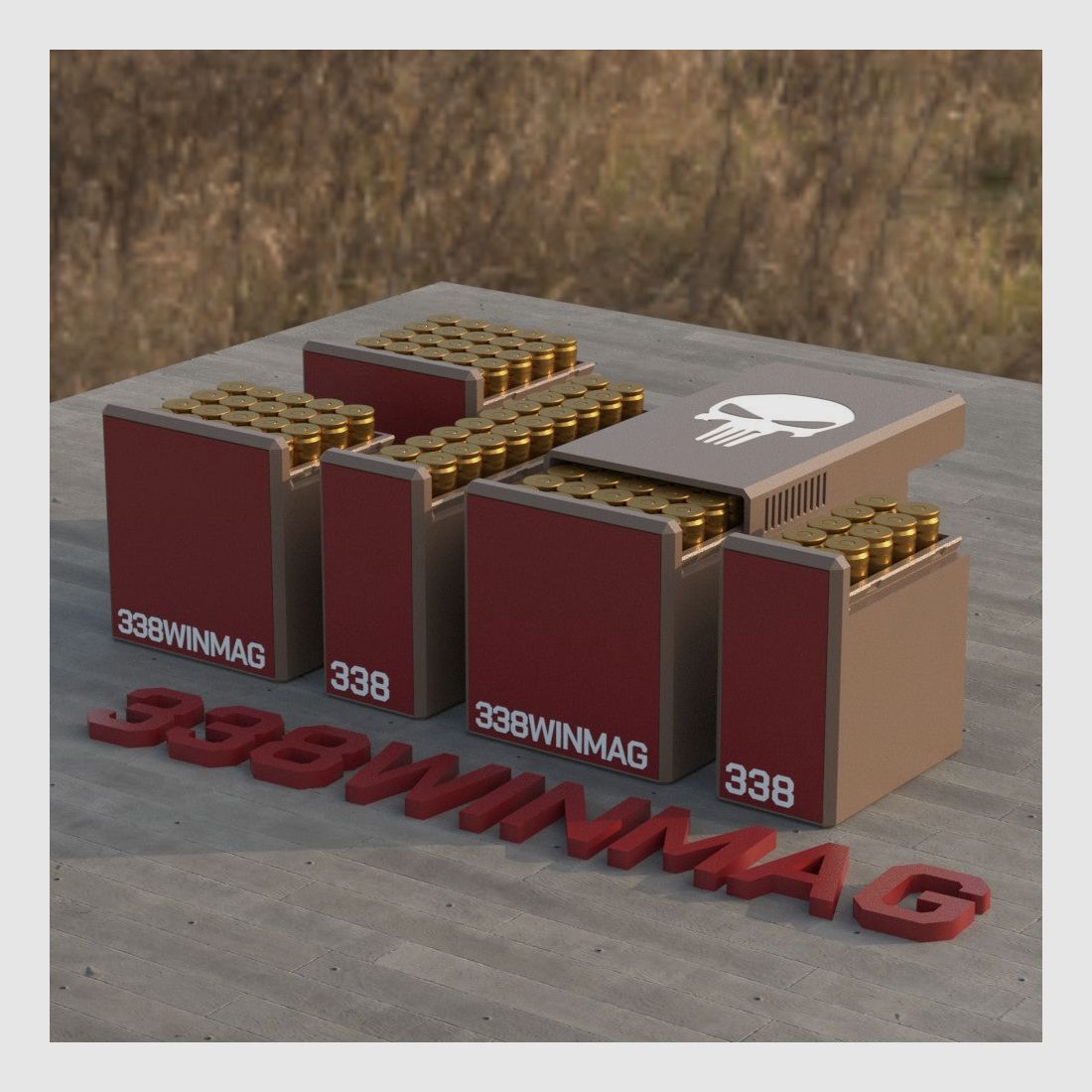 Filamelt Munitionsbox / Ammo Box .338 Winchester Magnum – Patronenbox für 50 Schuss, Made in Germany
