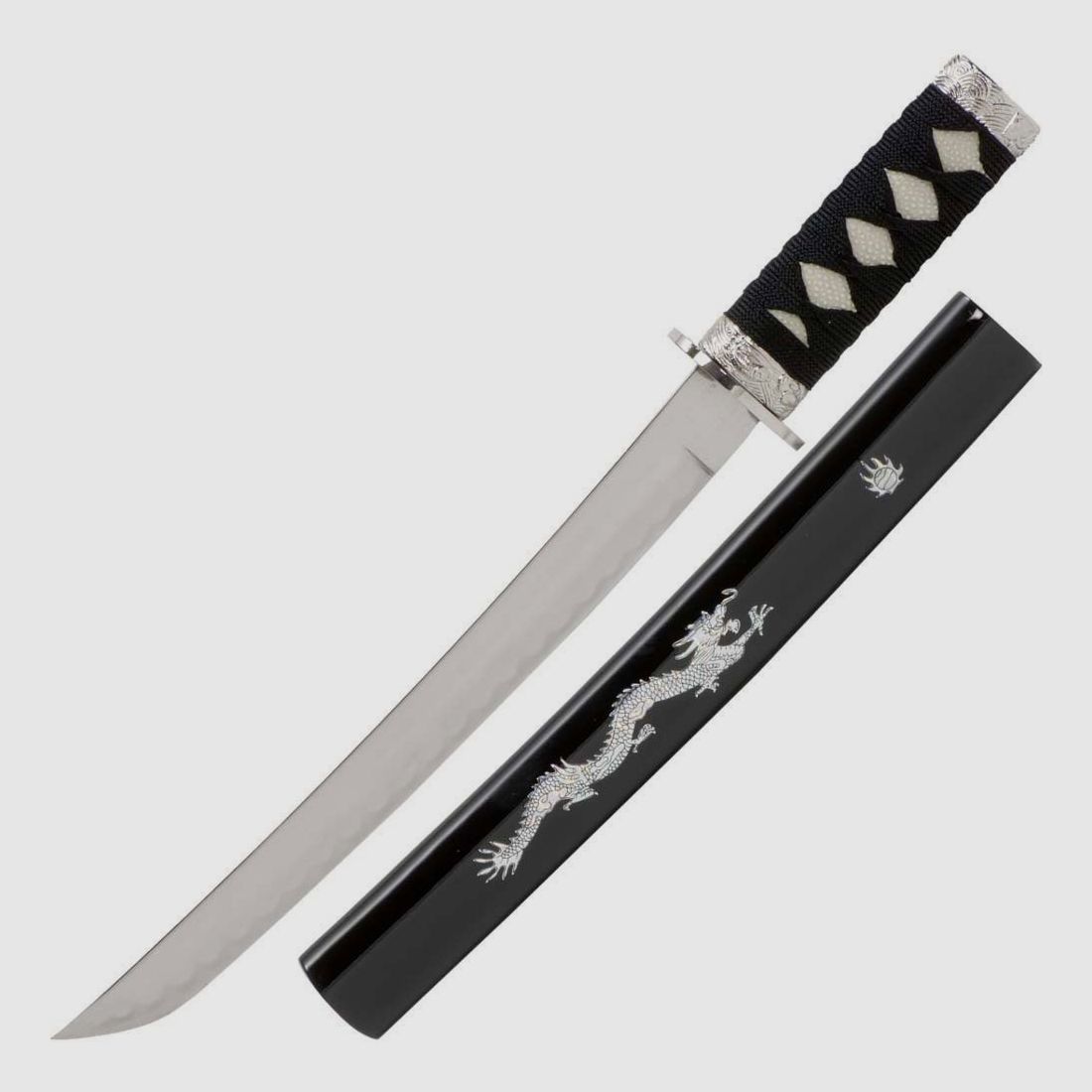 Silberdrachen Tanto mit Drachen verziert