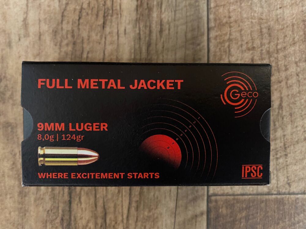 1000 rounds Geco 9mm Luger 9x19 124gr. FMJ 9mm Luger