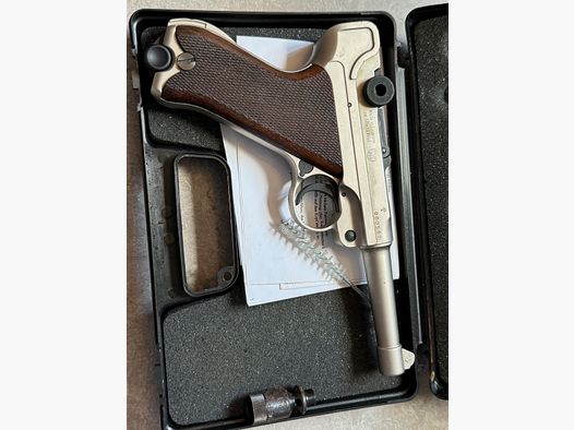 Rare ME P08 Luger blank firing pistol 9 mm P.A.K. in silver