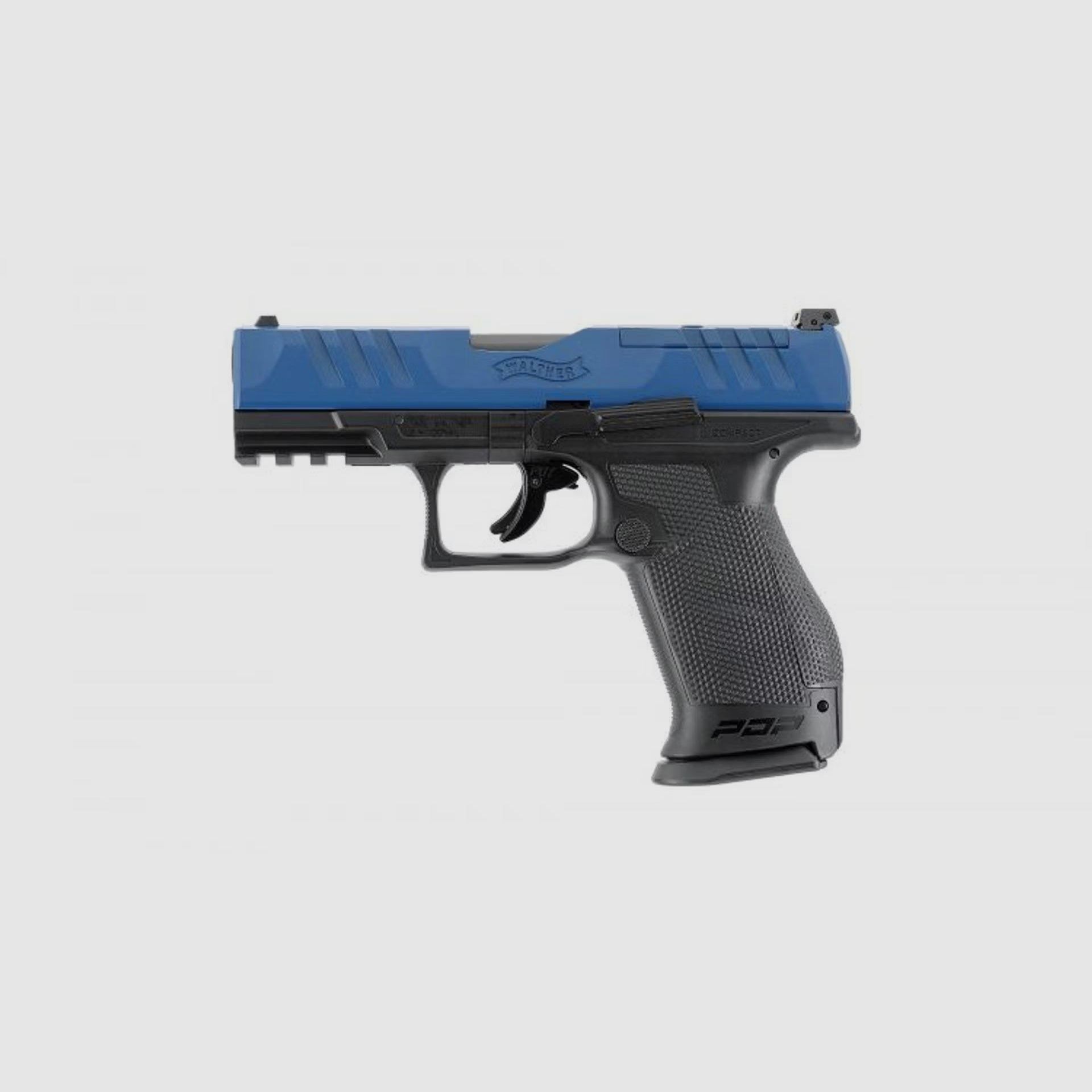 Walther T4 PDP Compact 4" Kal. .43, blauw, trainingswapen met CO-2, 5 Joules