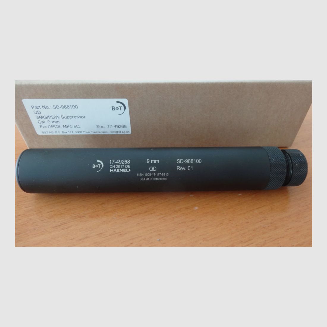 Brügger+Thomet B&T-QD silencer, caliber 9 x 19 mm