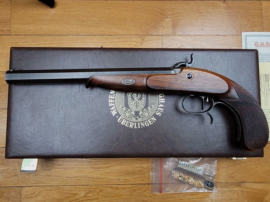 Match Siber Perkussionspistole – Hege Fertigung – Originalbox mit Werkzeugen – Schweizer Präzisionsschießen Kal. 33 – Form geliefert – Abzugstecher – Neu!, Bild 9 von 23