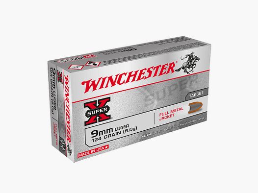 Winchester	 9mm Luger FMJ Winchester Super X Target 124grs - 50Stk