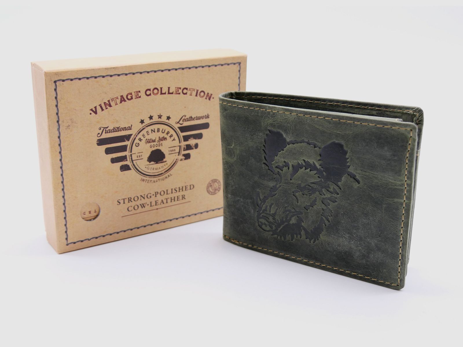 Greenburry Leder Geldbörse olive Vintage Animal Collection Keiler stag 1705-wildboar-30