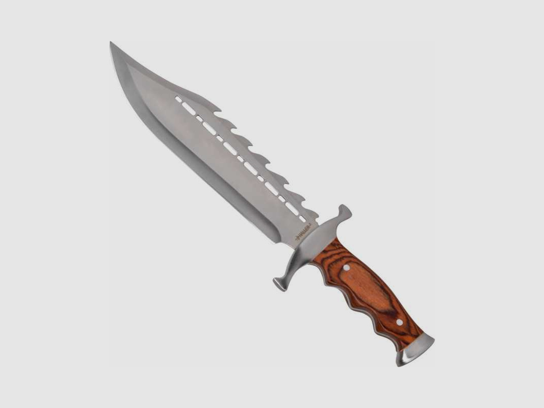 Grande coltello Bowie con manico in legno Pakkaholz e fodero in nylon