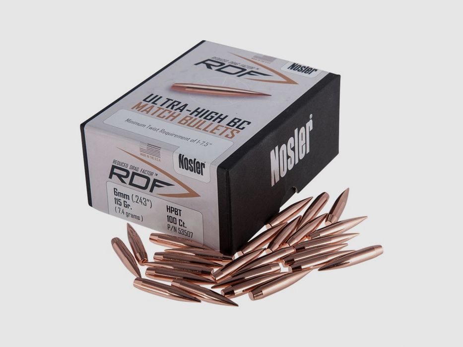 NOSLER 6MM (0,243″) 115GR HOLLOW POINT BOAT TAIL 100/BOX, afbeelding 2 van 3