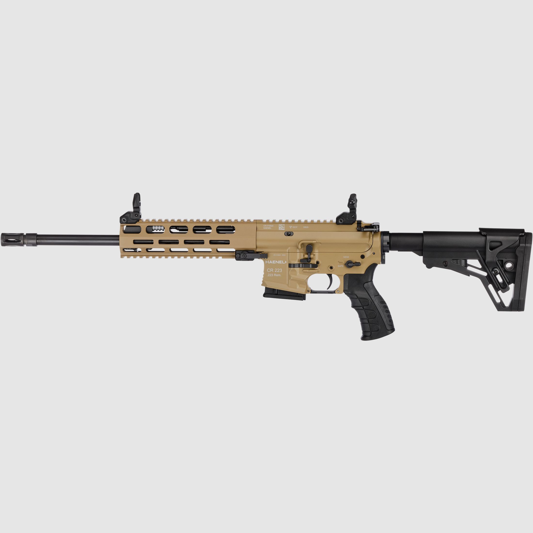 Haenel CR 223 M-LOK Handschutz Lauflänge 368 mm | Matchabzug | Handschutz kurz | Sandfarben | nicht sportlich zugelassen, Kal. .223 Rem.