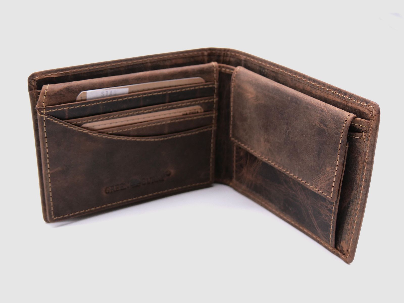 Billetera de cuero Greenburry marrón Vintage Animal Collection ciervo stag 1705-stag-25