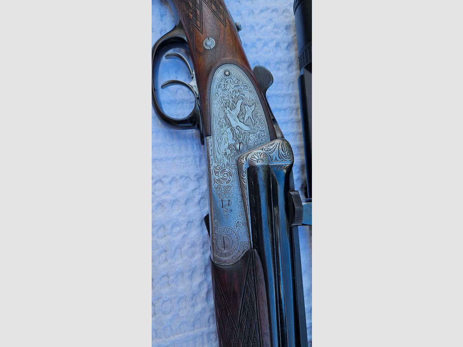 Einzelstück Johannes Feldbusch Bockdrilling • Kal. 7x65R - .222 Rem. - 16/70 • Böhler Antinit • Zeiss Diavari VM 2,5-10x50 T*