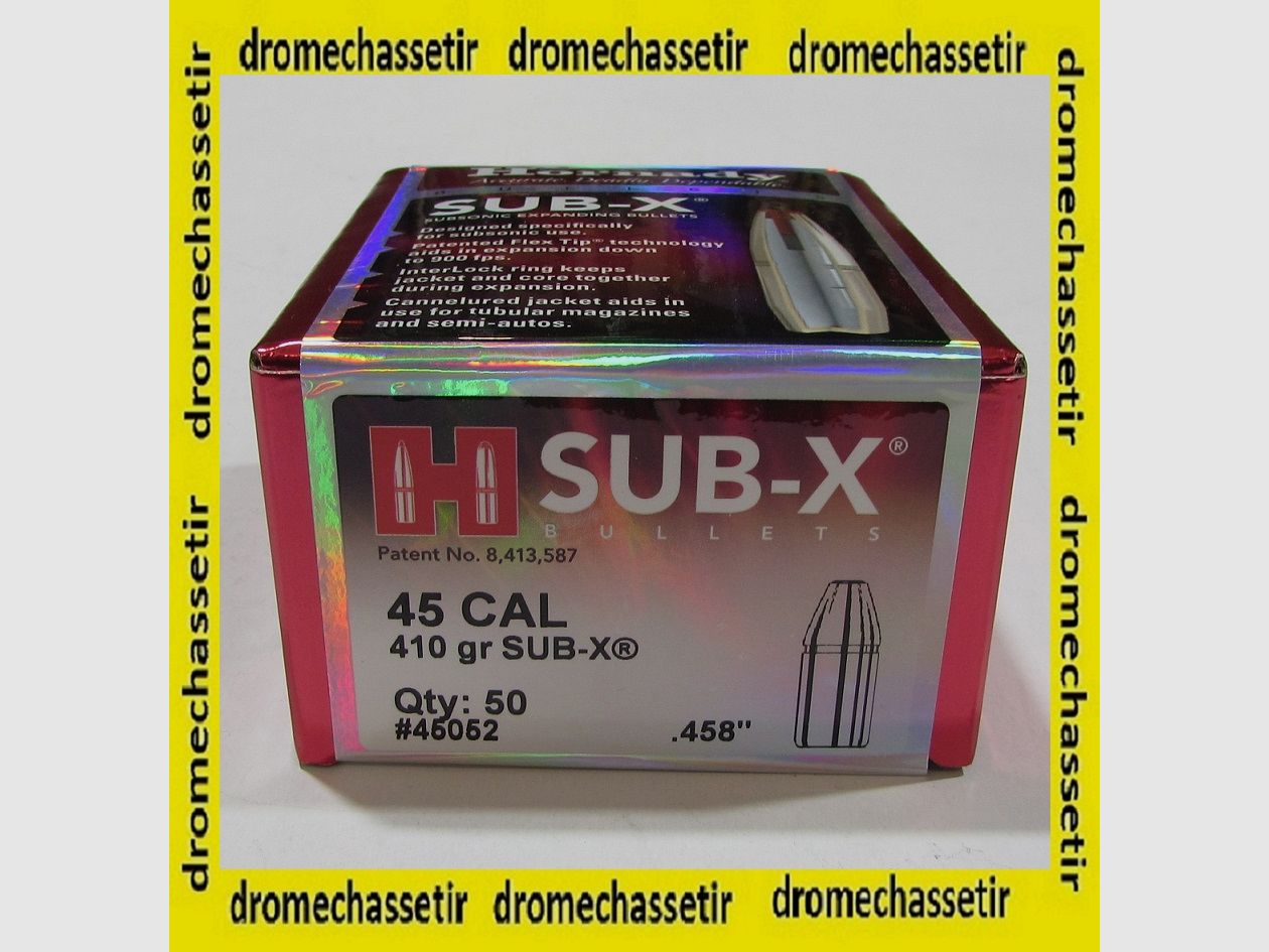 boite de 50 ogives Hornady sub-x 410 grains cal 458 ref 45052