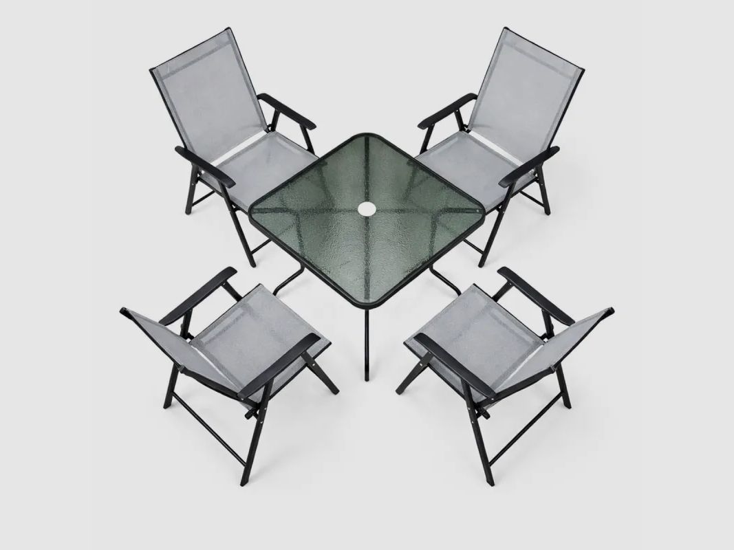 Apero Set 5 Pieces - Table + 4 Folding Chairs in Steel and Textilene, image 7 of 15