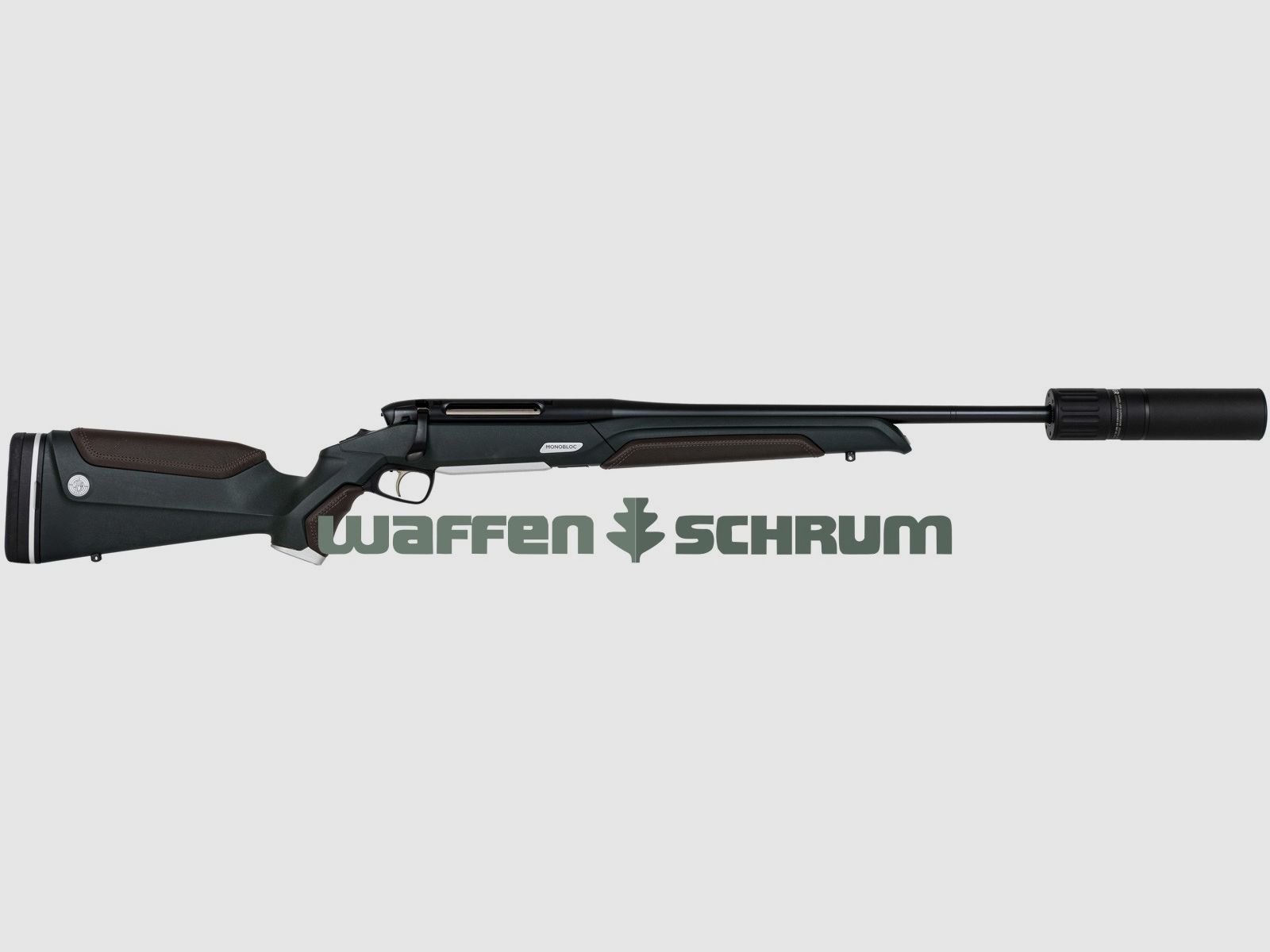 Steyr Monobloc Leder .308Win , SD Haenel JGR Suppressor, Gewinde: M15x1, Gew.-Schutzkappe , inkl. ZF Montage 30mm, LL: 52cm