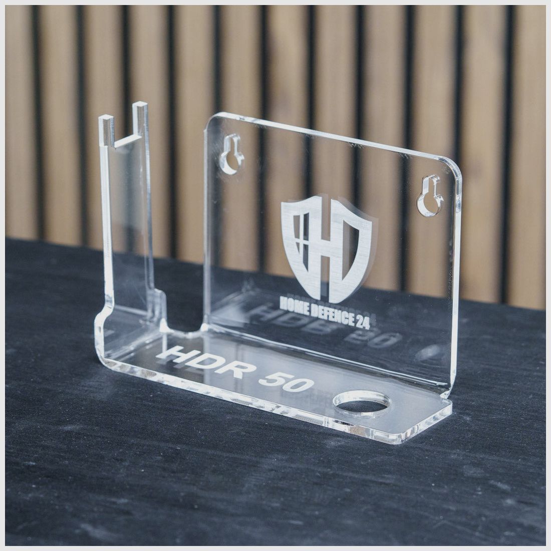 PLEXIGLAS® wall mount / table stand for HDR50 | HDP50 | stylish design with laser-engraved Homedefence logo, image 2 of 8
