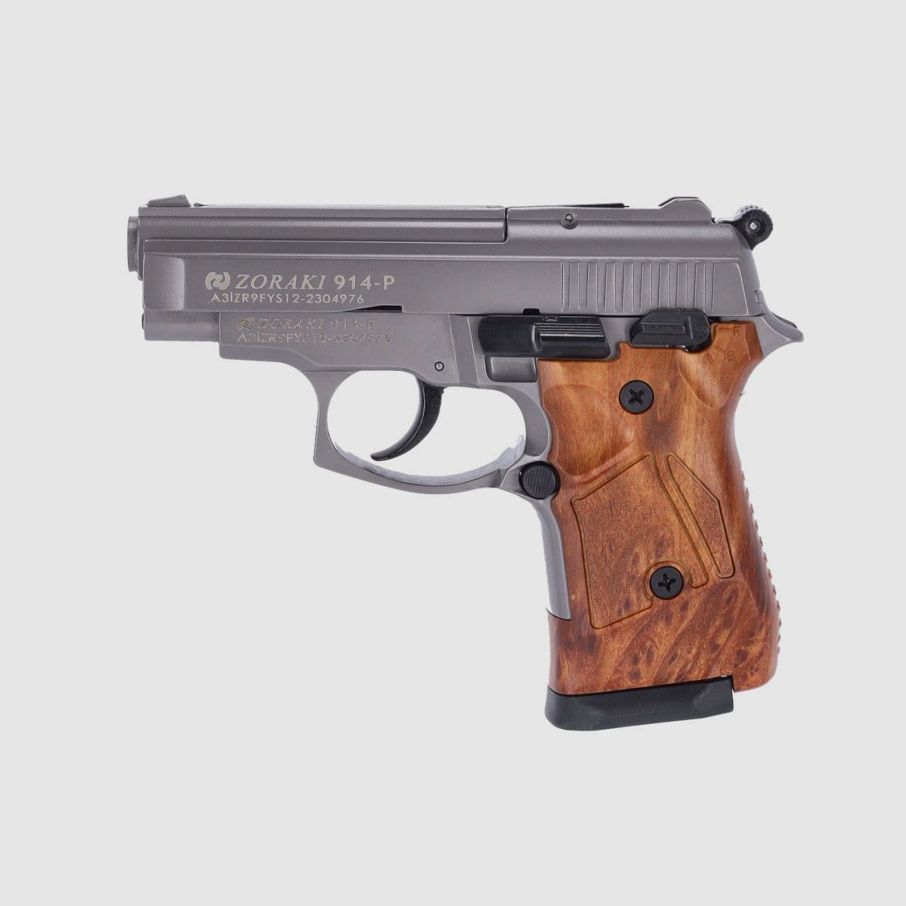 Zoraki 914 Schreckschuss Pistole 9 mm P.A.K titan Griffschalen in Holzoptik