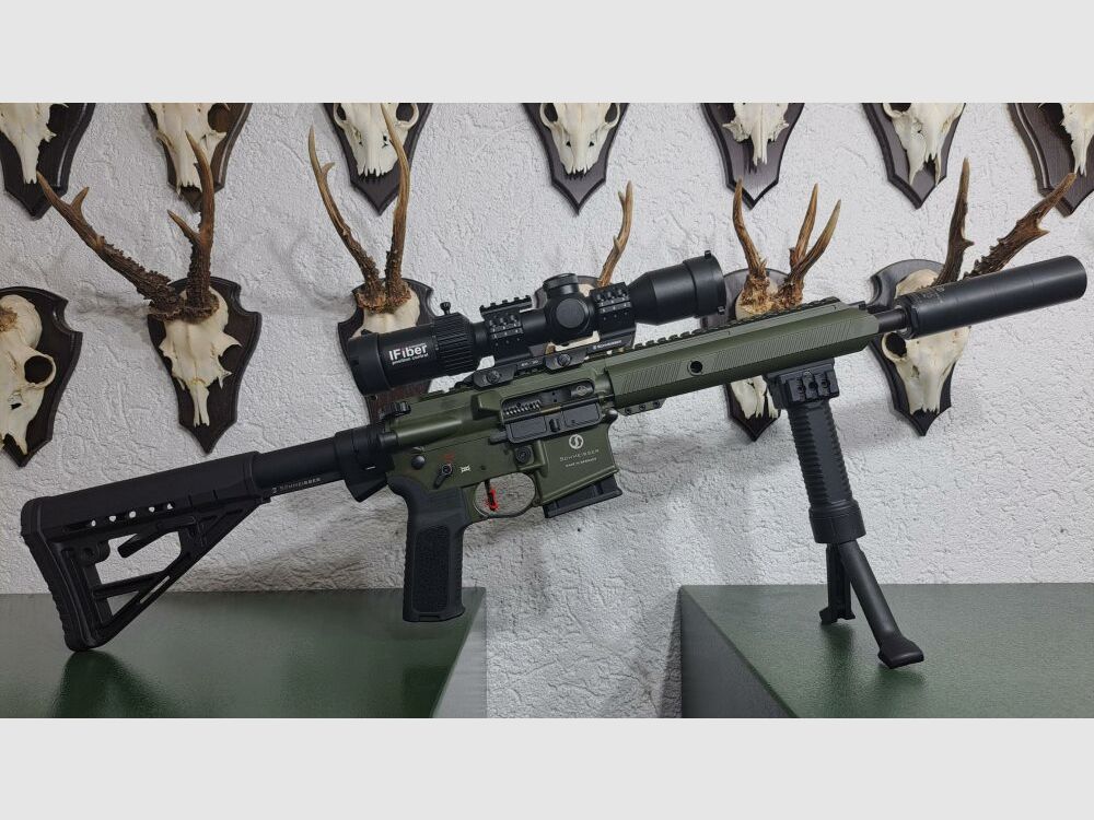 Schmeisser Schmeisser AR15-S4F Sport .223 Rem,OD Green -JAGDVERSION mit Schalldämpfer SD15 , Zielfernrohr DDOPTICS 1,5-15x40 , Hiperfire Competition-Abzug etc.