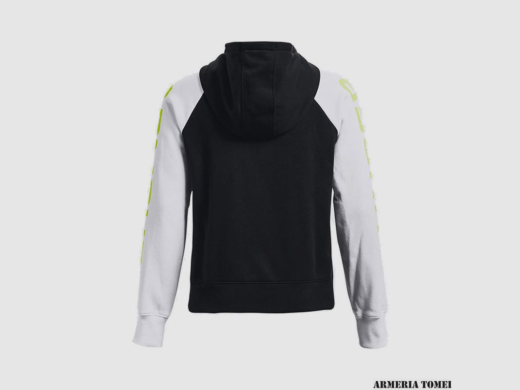 UNDER ARMOUR – DAMY – RIVAL FLEECE CB HOODIE Czarny/Biały/Żółty, zdjęcie 2 z 4