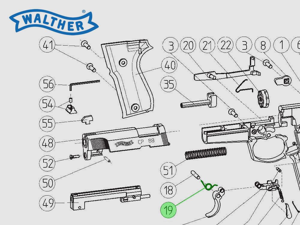 Abzugsfeder fĂĽr CO2 Pistole Walther CP88, Ersatzteil
