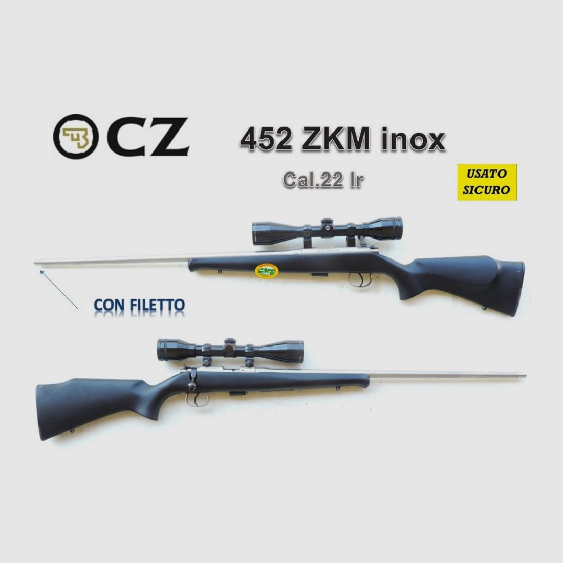 CZ 452 ZKM Inox kal.22 lr met draad - Gebruikt - R.16939