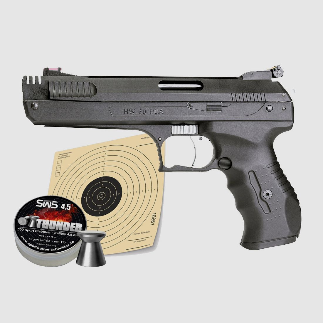 Vorkompressions Luftpistole Weihrauch HW 40 PCA Kaliber 4,5 mm (P18) + Diabolos Zielscheiben