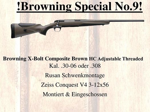 Browning	 X-Bolt Composite Brown HC Adjustable Threaded, mit Zeiss Conquest V4 3-12x56