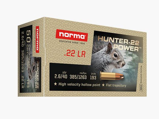 Norma 22LR HUNTER POWER Hollow Point Patronen Box mit 50