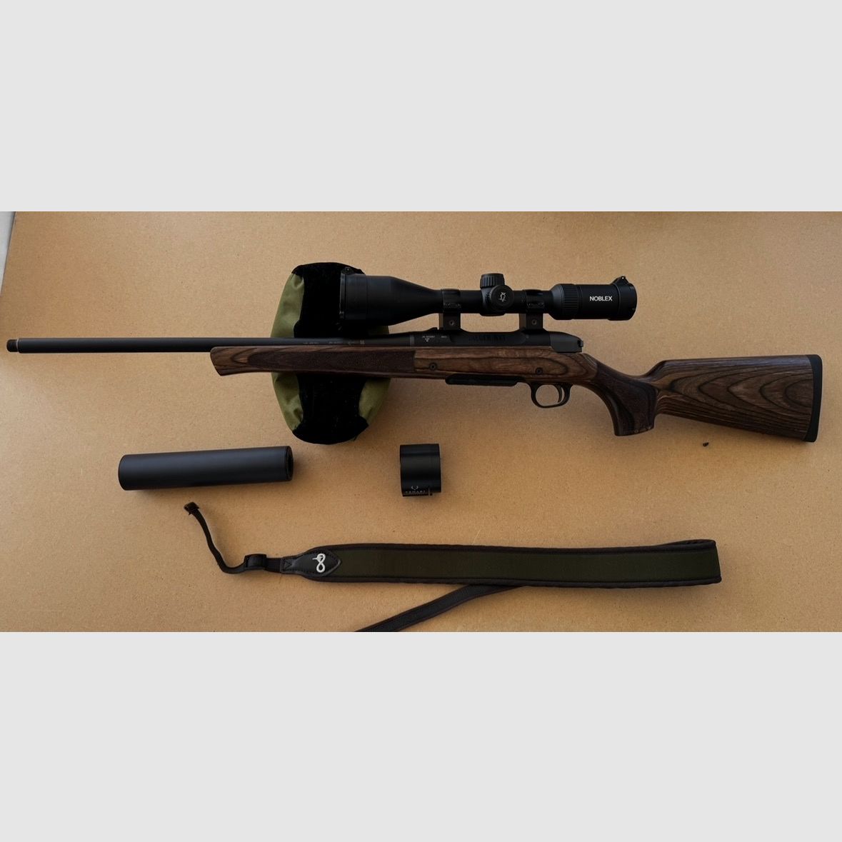 Jaeger NXT - Haenel - .308 inkl Optik (Noblex NZ6, 3-18x56) & Schalldämpfer (Jaki) & Gewehrriemen