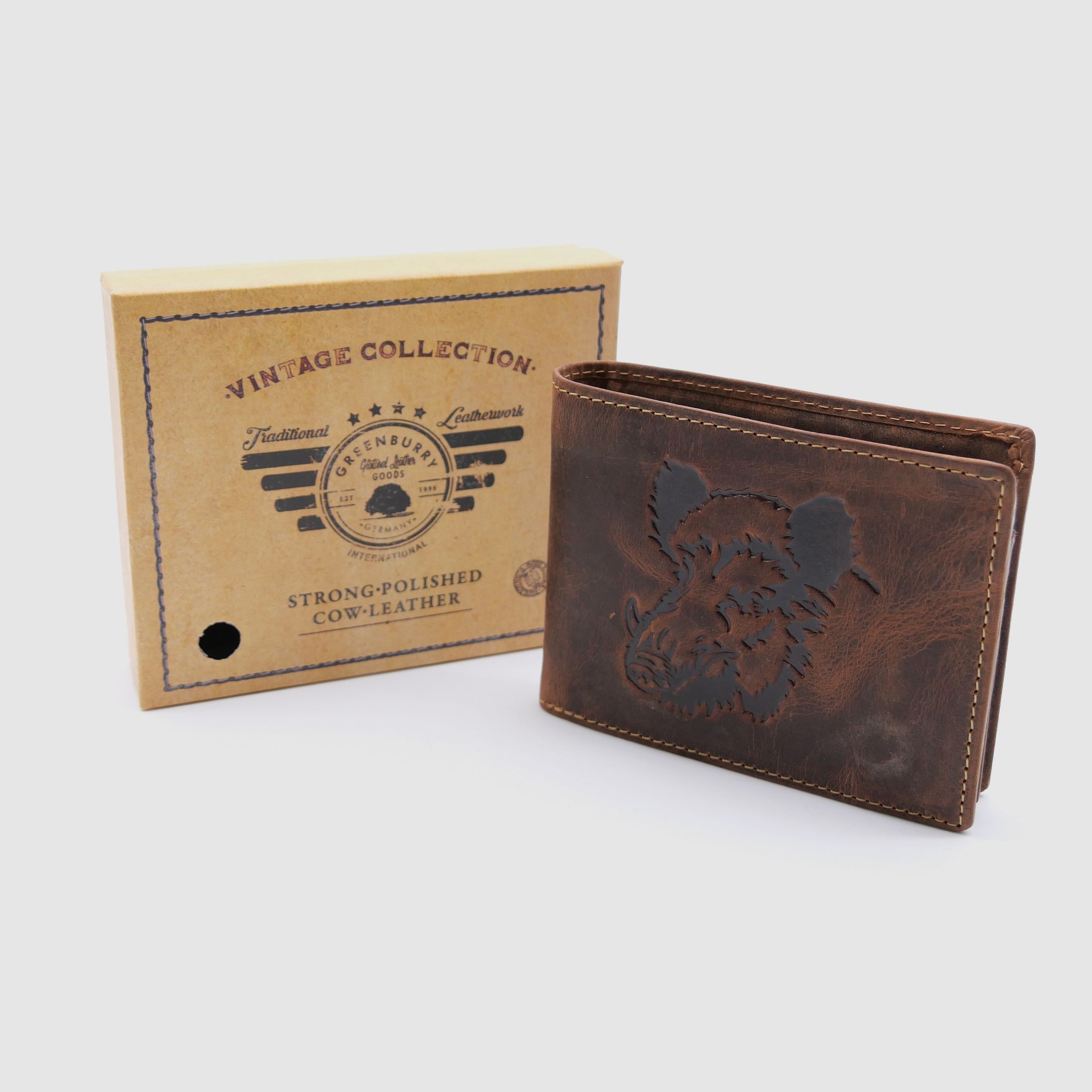 Greenburry Leder Geldbörse braun Vintage Animal Collection Keiler 1705-wildboar-25