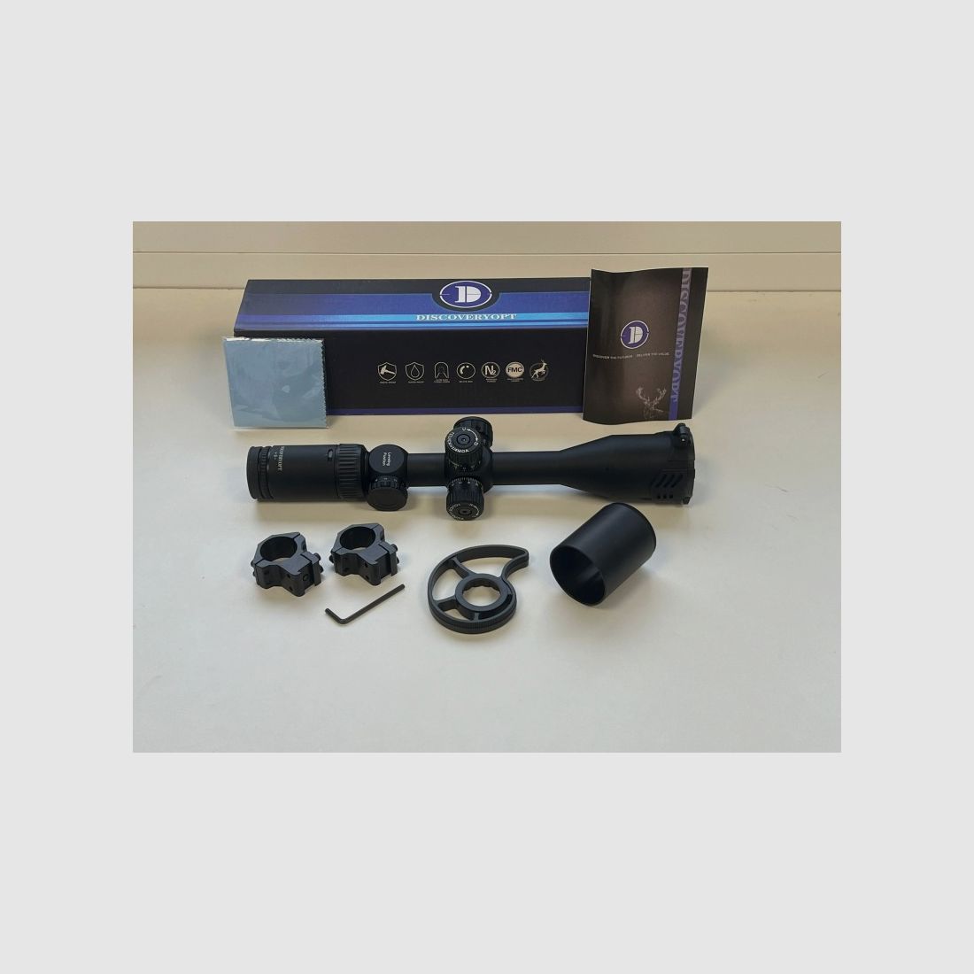 Discovery Optics 3-12x42 richtkijker, 25,4 mm buisdikte met zijwiel en ringbevestiging