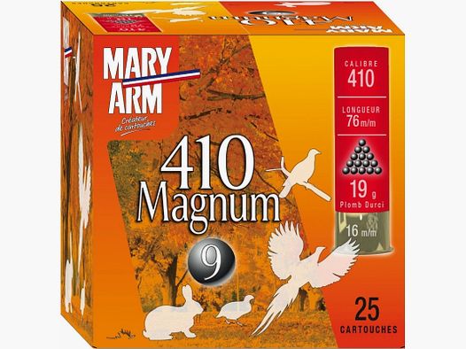 Doos van 25 Patronen Mary Arm 410 Mag Kaliber 410 - 19GR - PB 9
