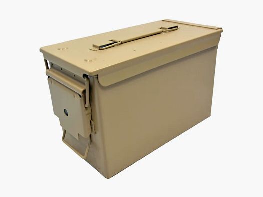Caja de municiones de la OTAN / EE. UU., Gr. 2 (Cal.50), metal, amarillo arena, sin impresión, nueva