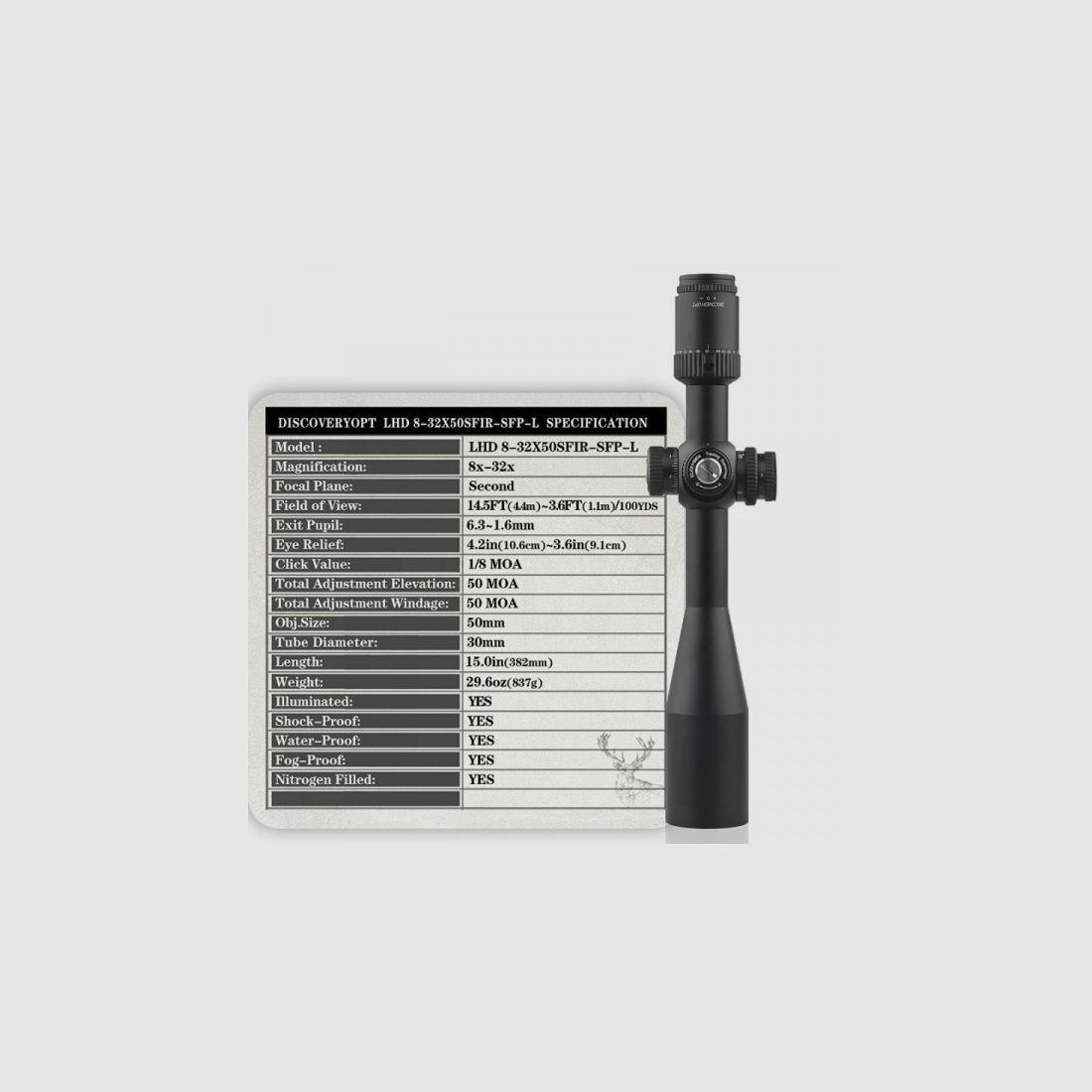Discovery Optics 8-32X50 Zielfernrohr, für Jagd, Zielschießen, Ziel - NEUWARE, Bild 6 von 6