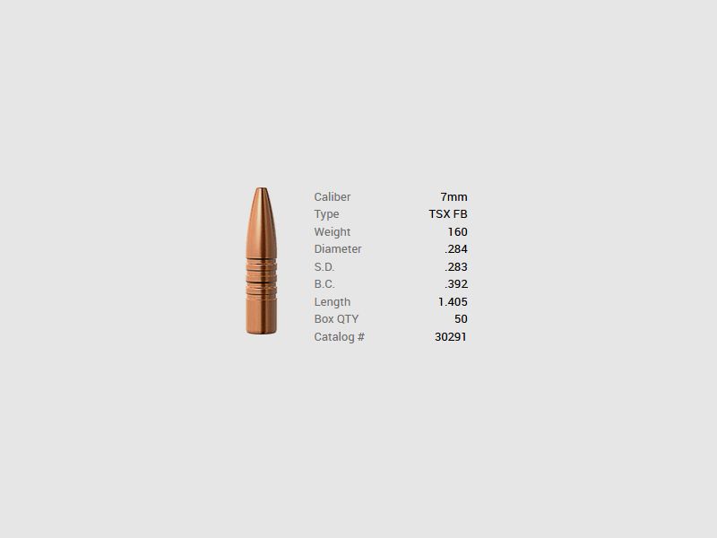 Barnes Geschoss 7mm/.284 160GR TSX FB 50 Stück