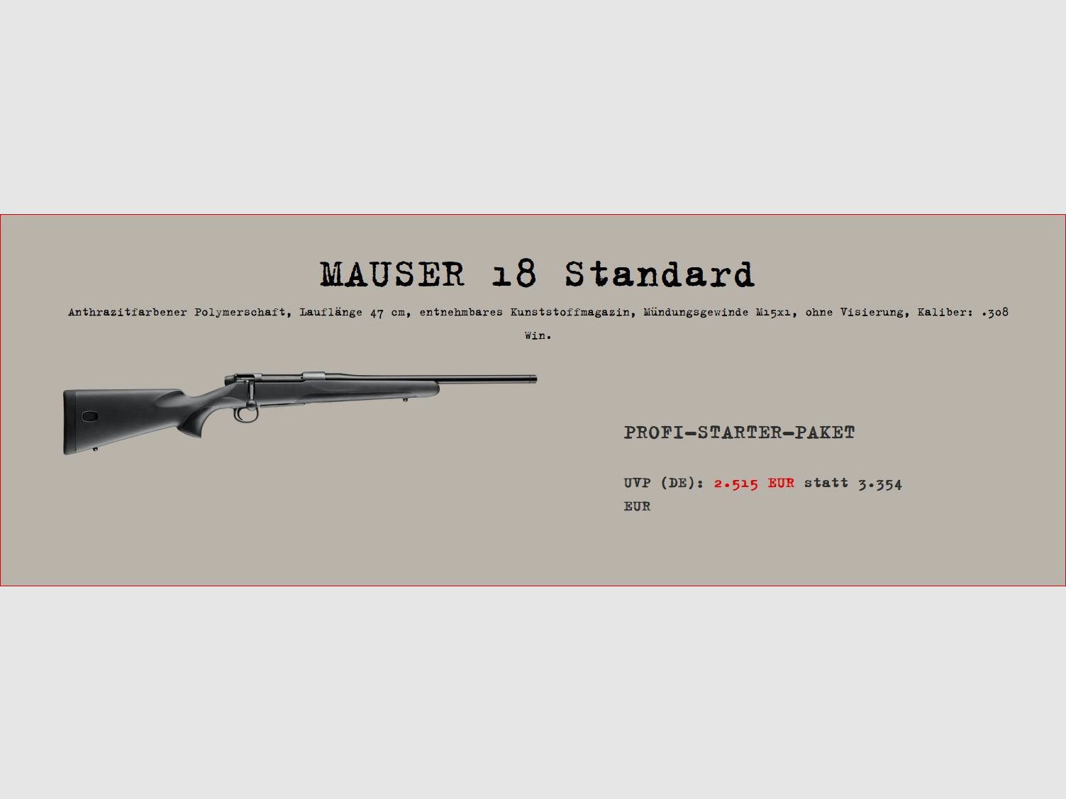 Mauser M18; Profi-Starter-Paket; M18 Standart; Minox RS4 2,5-10x50; SD usw....