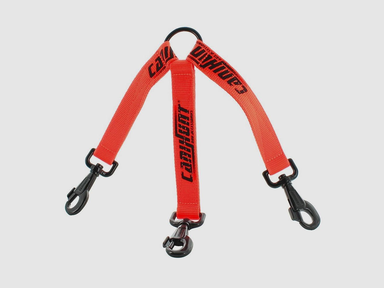 Złącze płaskie HUNTER – Poliester – 3 karabinki – Neonowy pomarańczowy / Szerokość: 25mm / Długość: 25cm, zdjęcie 2 z 2