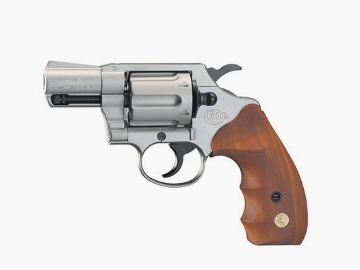 Colt Detective Special 9mm R.K. nickel, poignées en bois, arme de défense