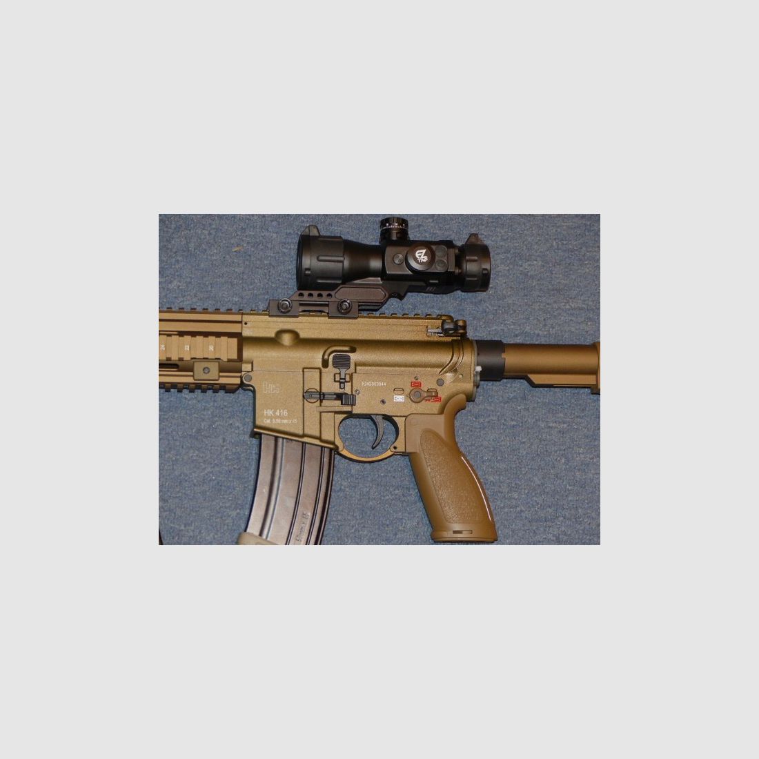 Heckler & Koch HK416 A5 Gen. 3 GBB, kal. 6mm RAL8000 met accessoires
